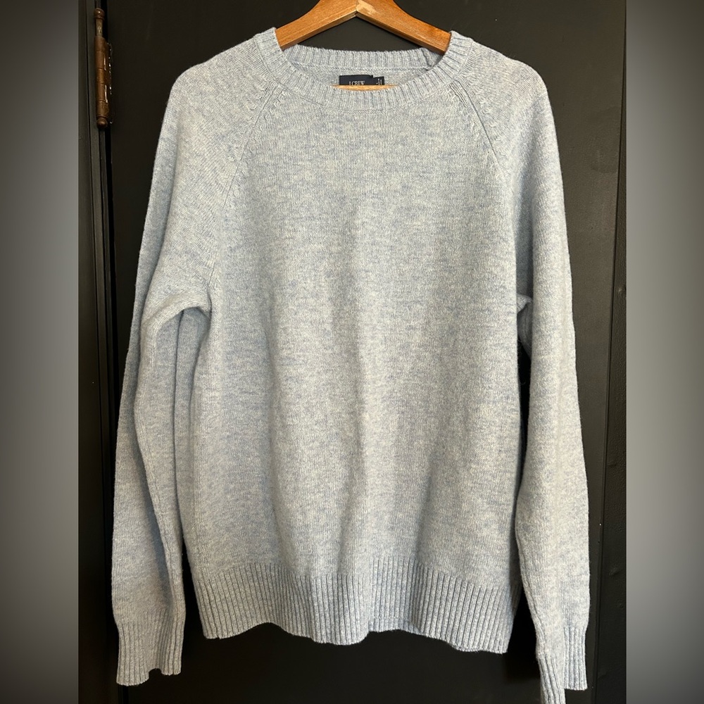 J Crew 100% Lambs Wool Light Blue Sweater Size Large